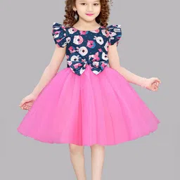 Pink Chick Floral Printed Flutter Sleeve Net Fit & Flare Dress-picture-15