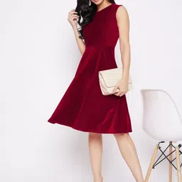Uptownie Stretchable Velvet Skater Dress-image-12