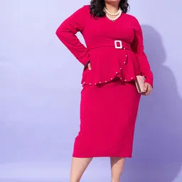 SASSAFRAS Curve Plus Size V-Neck Peplum Dress-86