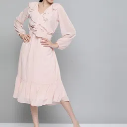 Kvsfab Women Pink Solid Fit & Flare Georgette Midi Dress-52