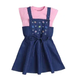 The Magic Wand Girls Cotton Denim Pinafore Dress With T-Shirt-image-62