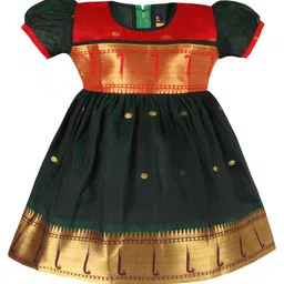 Wish Karo Girls Ethnic Motifs Woven Design Chanderi Silk Fit & Flare Dress-picture-28