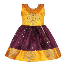 Wish Karo Girls Ethnic Embroidered Round Neck Tie -Up Silk A-Line Dress-picture-12