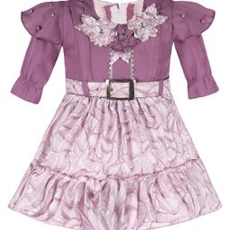 Wish Karo Girls Abstract Printed Ruffled Satin Fit & Flare Dress-picture-7