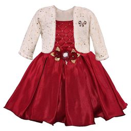 Wish Karo Girls Checked Corsage Detailed Silk Fit & Flare Dress With Jacket-image-12