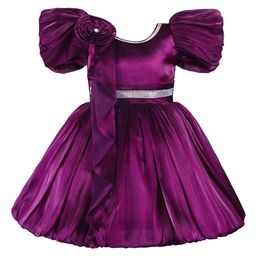 Wish Karo Girls Puff Sleeve Satin Fit & Flare Dress-picture-31