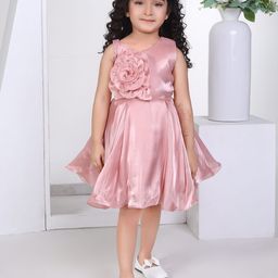Peppermint Girls Round Neck Sleeveless Satin Fit & Flare Dress-image-57