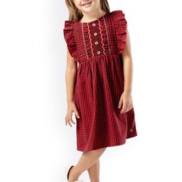 Cherry Crumble Girls Red Checked Fit and Flare Dress-image-69