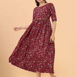 KETAKI FASHION Maroon Floral Crepe A-Line Midi Dress-picture-41