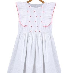 Miyo White & Pink Embroidered Cotton Fit and Flare Dress-image-62