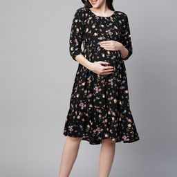 MomToBe Floral Printed Maternity A-Line Sustainable Dress-image-26