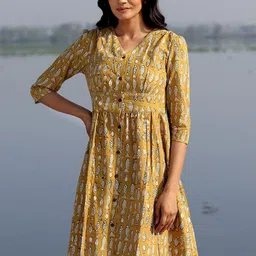 SootiSyahi Print Cotton Fit & Flare Dress-18