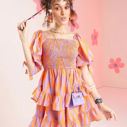 PRETTY LOVING THING Square Neck Puff Sleeves Print Fit & Flare Dress-image-2