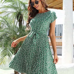 StyleCast Green Polka Dot Printed Fit & Flare Dress-image-50