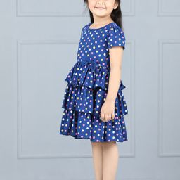 Hola Bonita Girls Polka Dot Print Round Neck Short Sleeves Fit & Flare Dress-image-88