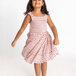 A Little Fable Girls Polka Dots Printed Smocked Detail Cotton Fit & Flare Dress-image-30