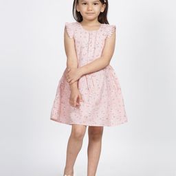 IDAA Floral Printed Cotton Fit & Flare Dress-image-100