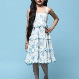 Biba Girls Floral Print Shoulder Straps Sleeveless Fit & Flare Dress-image-76