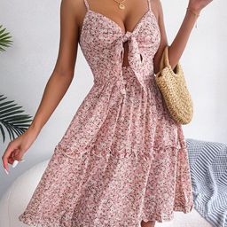 Mast & Harbour Pink Shoulder Strap Floral Print Fit & Flare Dress-image-34