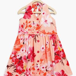 Campana Girls Floral Printed Halter Neck Tie Up Detailed Fit & Flare Dress-picture-5