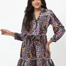TSM Floral Printed Tie Up A-Line Dress With Belt-image-43