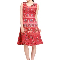 Exotic India Elephants & Camels Printed Pure Cotton Summer Dress-picture-3