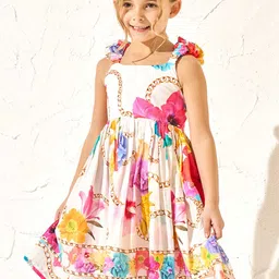 Angel & Rocket Girls Floral Printed Sleeveless High Low Fit & Flare Dress-image-59