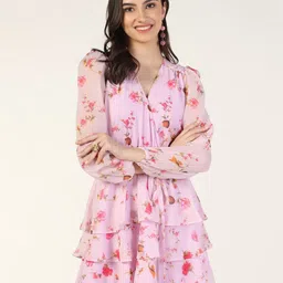 Beatnik Floral Printed Fit & Flare Layered Dress-picture-8