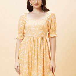 Globus Floral Printed Gathered Or Pleated A Line Dress-image-83