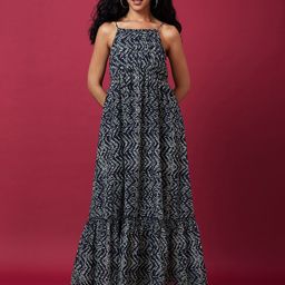 Globus Ethnic Motifs Printed Shoulder Strap Tiered Maxi Dress-image-13