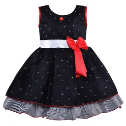 Wish Karo Navy Blue Print Fit & Flare Dress-picture-56