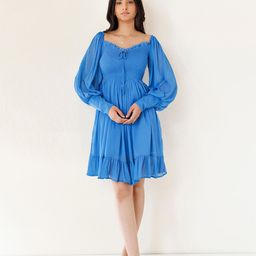 Ragavi Puff Sleeve Chiffon Fit & Flare Dress-image-11