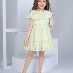 Peppermint Girls Floral Printed Cape Sleeve Fit & Flare Dress-picture-23