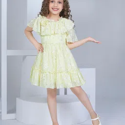 Peppermint Girls Self Design Flutter Sleeve Flared Fit & Flare Dress-picture-7