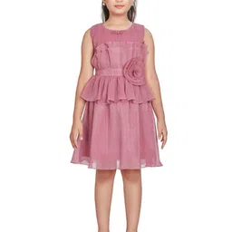 Peppermint Girls Self Design Bow Detail Chiffon Fit & Flare Dress-image-88