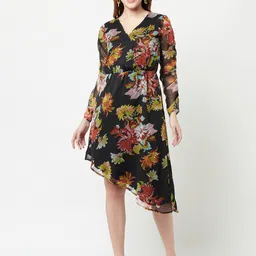 SQew Floral Printed Chiffon Fit & Flare Dress-image-29
