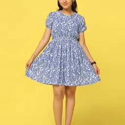 BAESD Peter Pan Collar Puff Sleeves Floral Print Chiffon Fit & Flare Dress-picture-13