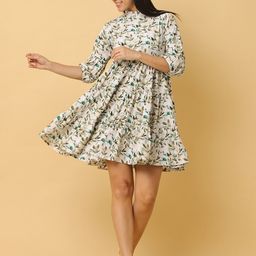 KALINI Floral Printed Puff Sleeve Tiered Crepe Fit & Flare Dress-image-31