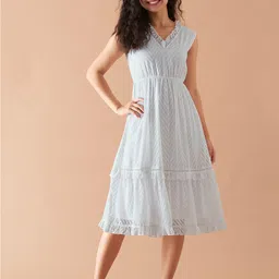 AASK Self Design Crepe Fit & Flare Dress-picture-11