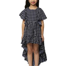 BAESD Checked Flutter Sleeve  Fit & Flare Dress-3