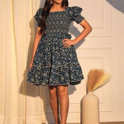 BAESD Girls Floral Printed Puff Sleeves Fit & Flare Dress-picture-46
