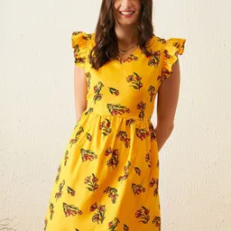 RARE Floral Print Flutter Sleeve Crepe Fit & Flare Dress-picture-8