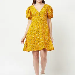 SQew Floral Print Puff Sleeve Crepe Fit & Flare Dress-image-13