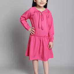 MINI & MING Girls Tie-Up Neck Fit & Flare Dress-40