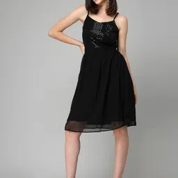Style Quotient Black Sequin Embellished Fit & Flare Dress-16