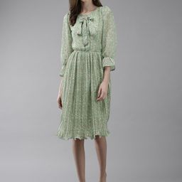 Aarika Floral Print Tie-Up Neck Bell Sleeve Georgette Fit & Flare Dress-picture-18