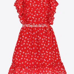 CUTECUMBER Girls Floral Printed Flutter Sleeves Fit & Flare Dress-18