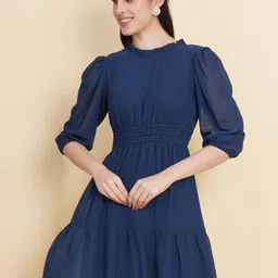 RAASSIO Puff Sleeve Tiered Fit & Flare Dress-image-37