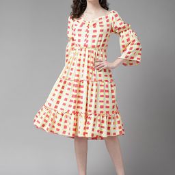 BAESD Checked Bell Sleeve Georgette Fit & Flare Dress-picture-36