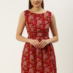 ROVING MODE Floral Printed Georgette Mini Fit & Flare Dress-43